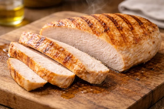 pechuga de pavo jugosa a la plancha con interior tierno y dorado natural