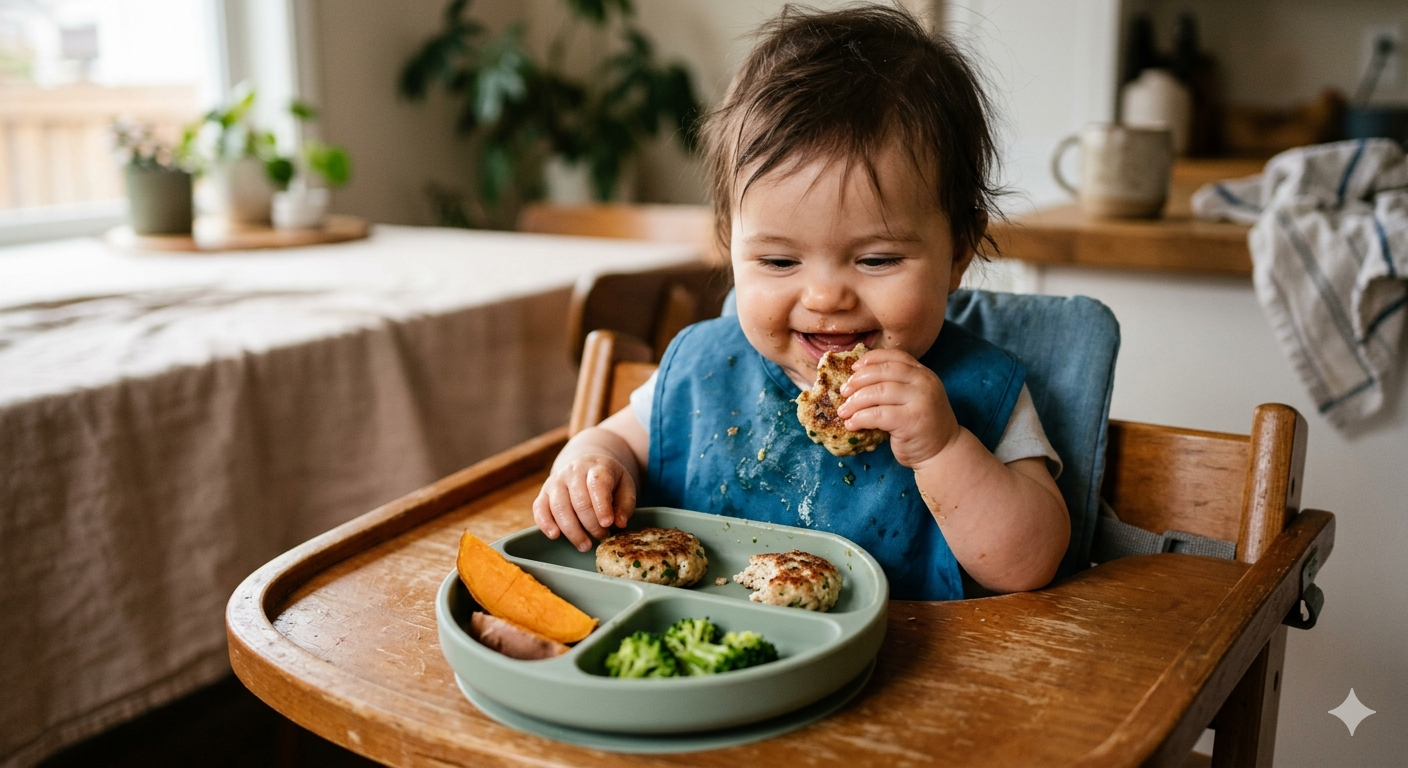 Mini hamburguesas de pavo cocinadas para bebé en etapa BLW
