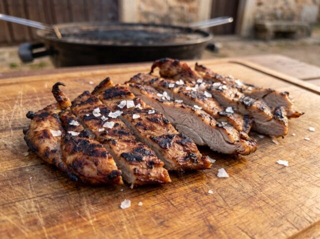 Carne de pavo ecológico a la brasa con sal en escamas